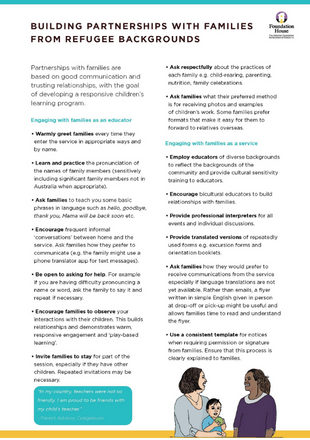 Building partnerships with refugee families - Fact sheet